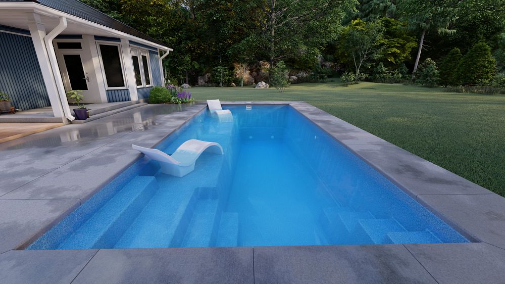 Latham Fiberglass Providence 14 | Crystite Crystal Ocean Blue inground pool