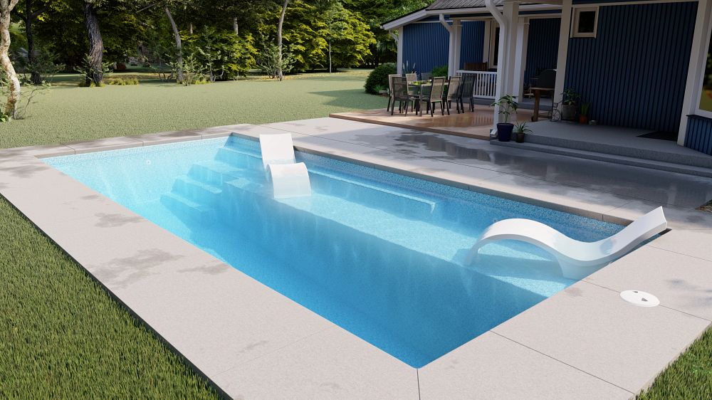 Latham Fiberglass Providence 14 | Crystite Crystal Ocean Blue inground pool